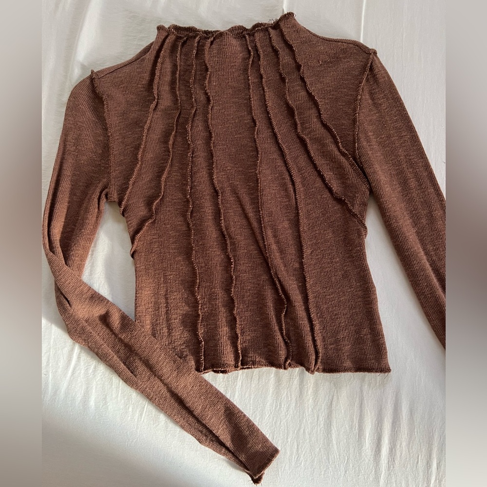 BDG Chocolate Ribbed Long Sleeve Top